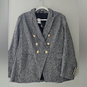 Double Breasted Boucle Houndstooth Blazer